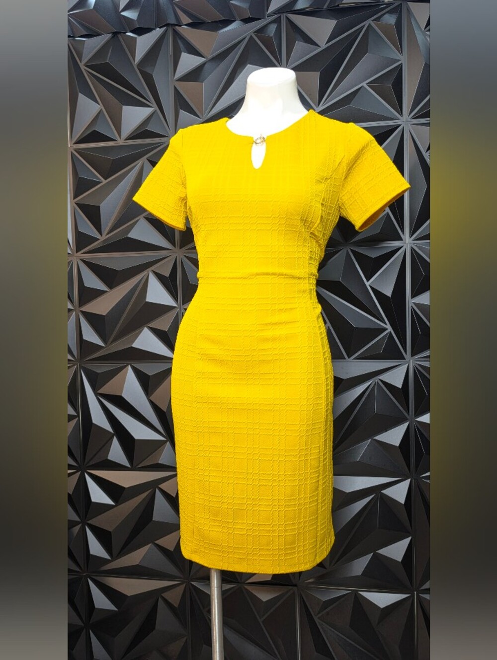 Enfocus Studio Bright Yellow Textured Midi Sheath Dress